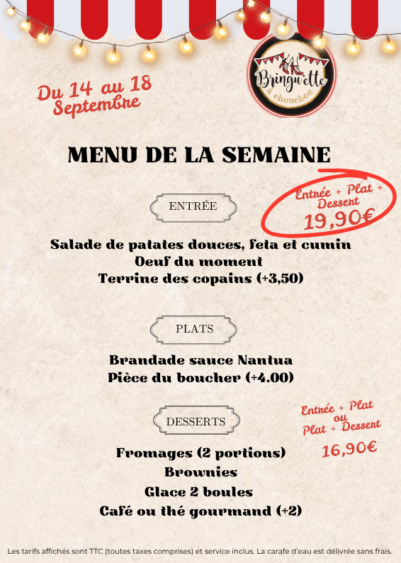Menu de la semaine de La Bringu’ette à Chouchou